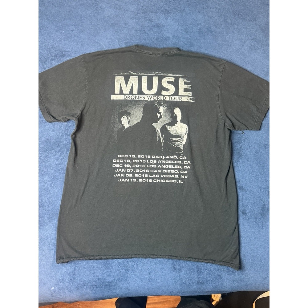 Muse Drones World Tour 2015 Concert Band Tee Shirt Mens L Black AAA Rock